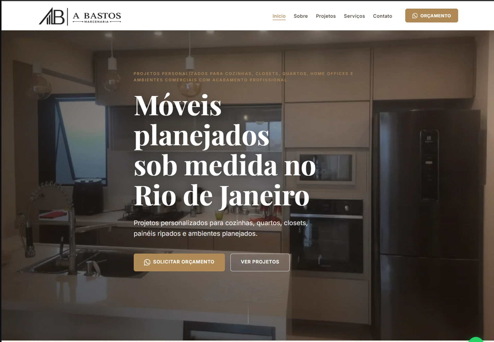 Home page do site institucional da A Bastos Marcenaria