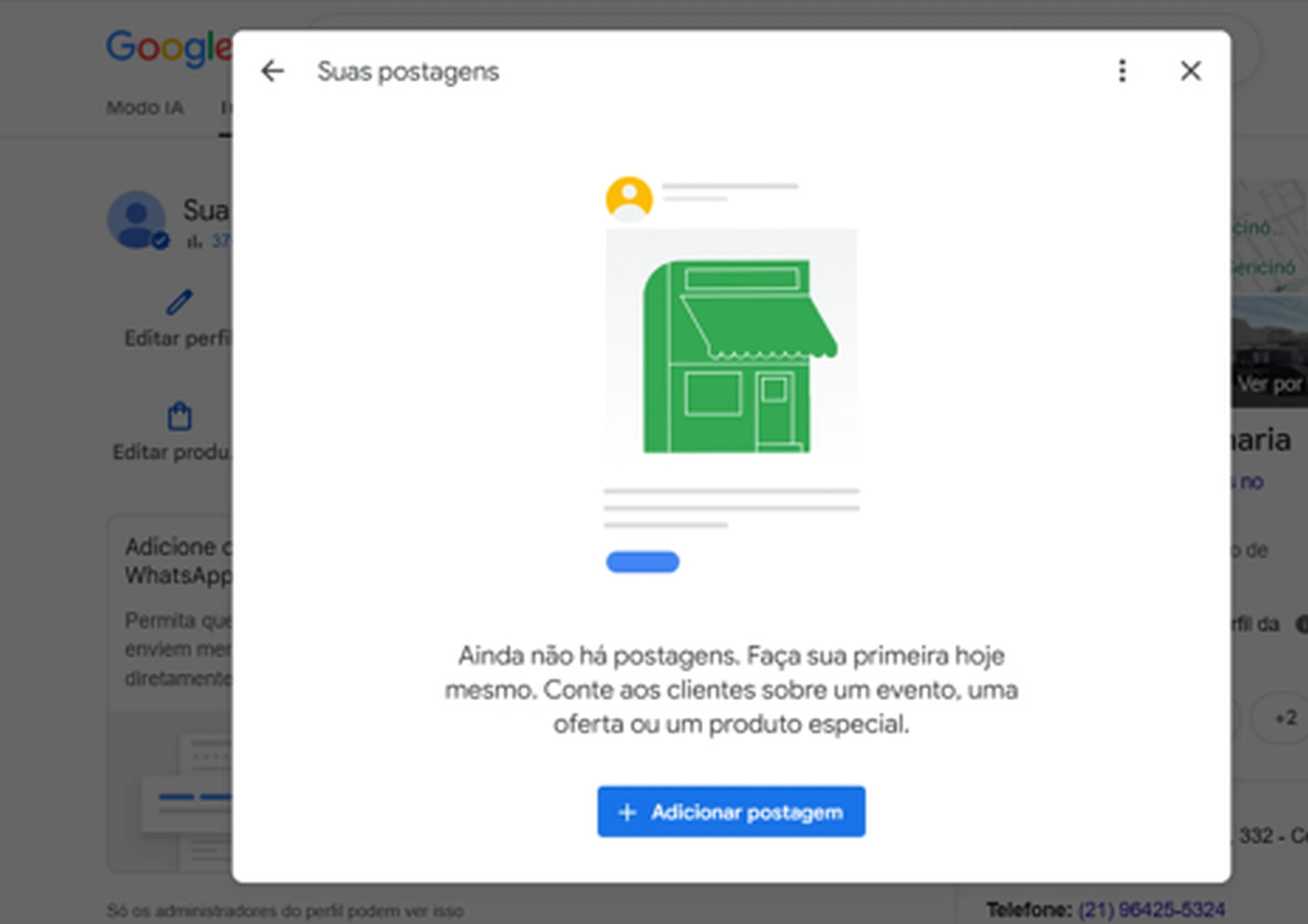 Perfil da A Bastos sem publicações no Google