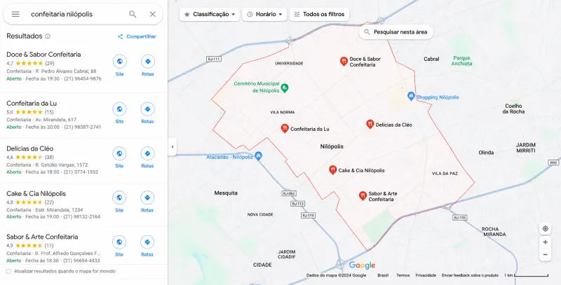 cliente buscando confeitaria no Google em Nilópolis (imagem ilustrativa)