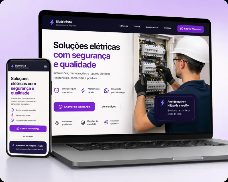 Exemplo de landing page profissional para eletricista