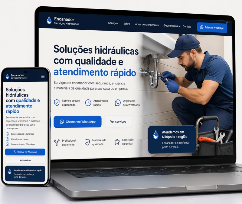 Exemplo de landing page profissional para encanador em Nilópolis