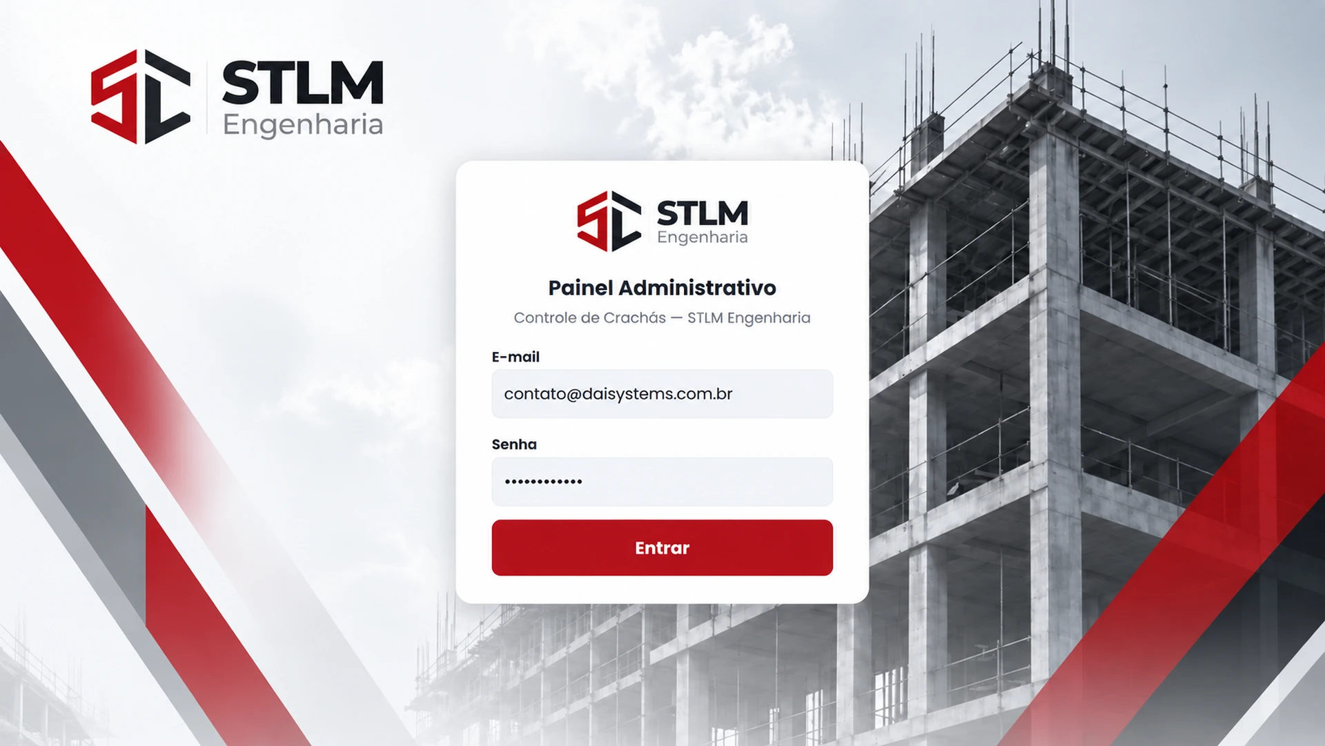 Tela de login do painel administrativo do Sistema de Controle de Crachás
