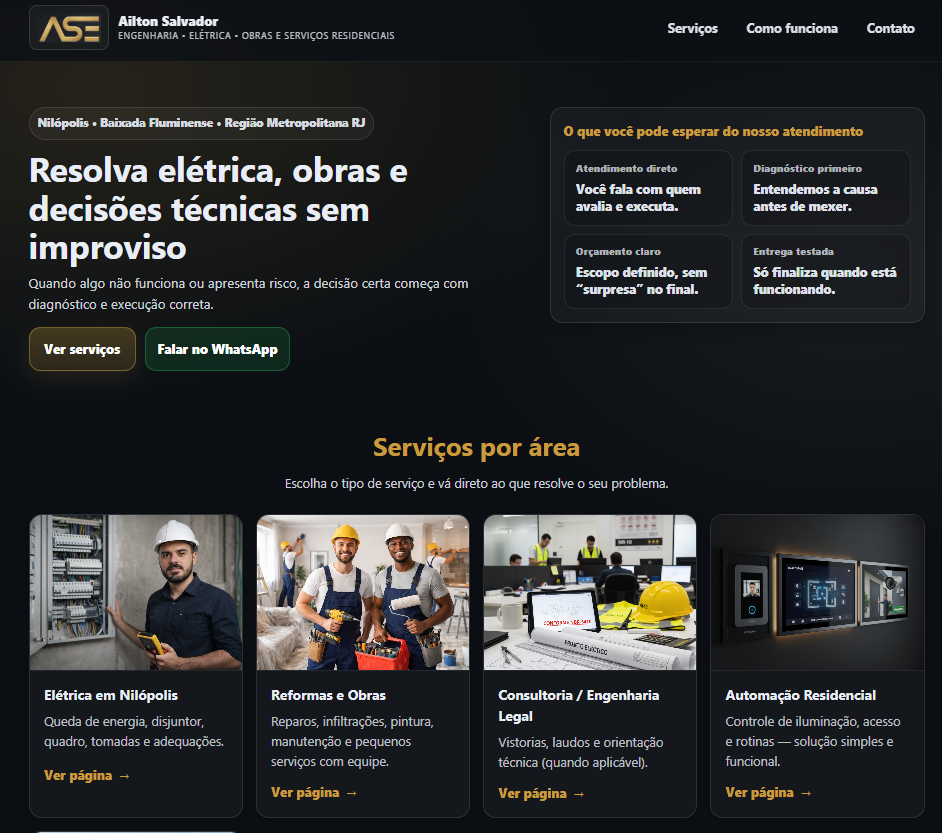 Projeto de site para serviços técnicos com estrutura profissional